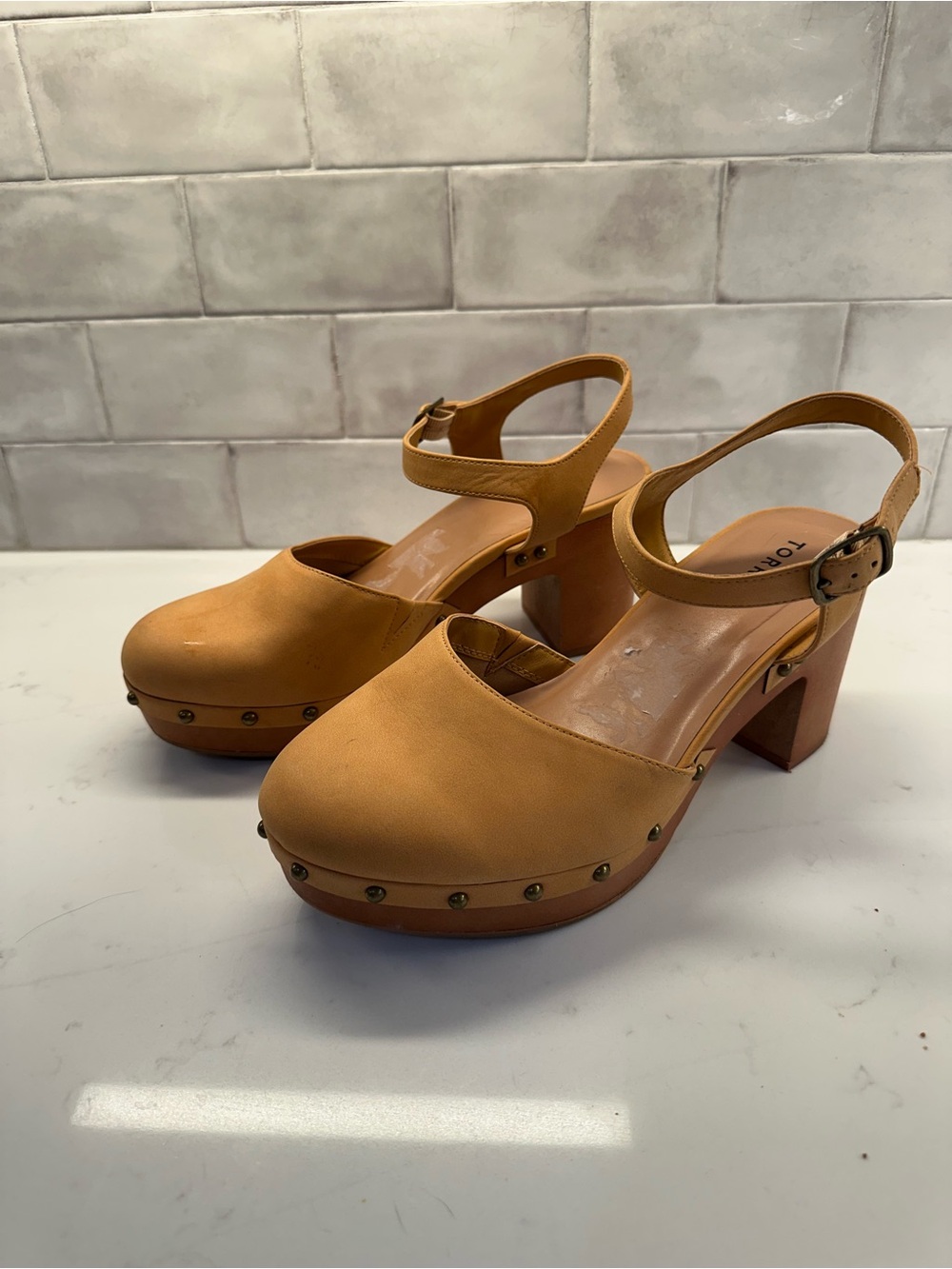 SOLD Torrid Studded Platform Clog Strappy Sandals Block Heel Tan Women’s Size 11